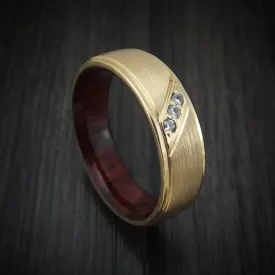 14K Gold and Lab Diamond Men's Ring with Wood Sleeve