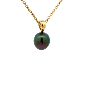 18K Yellow Gold Tahitian Cultured 9-10 mm Pearl Pendant