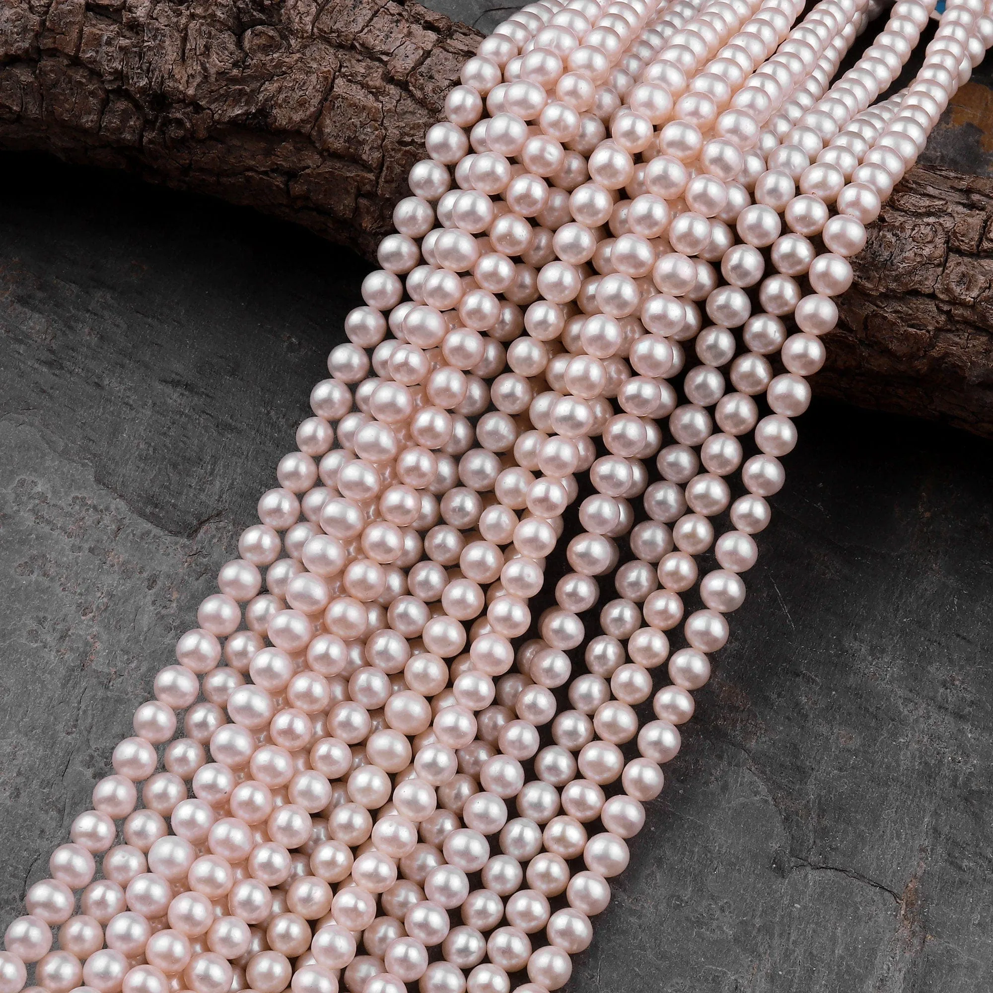 AAA Genuine Freshwater Pearl 5mm 6mm Round Iridescent Metallic Soft Pink Peach Color high Luster 16" Strand