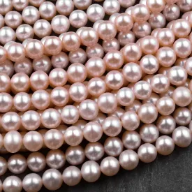 AAA Genuine Freshwater Pearl 5mm 6mm Round Iridescent Metallic Soft Pink Peach Color high Luster 16" Strand