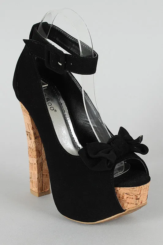 Bamboo Bow Ankle Strap Platform Pump