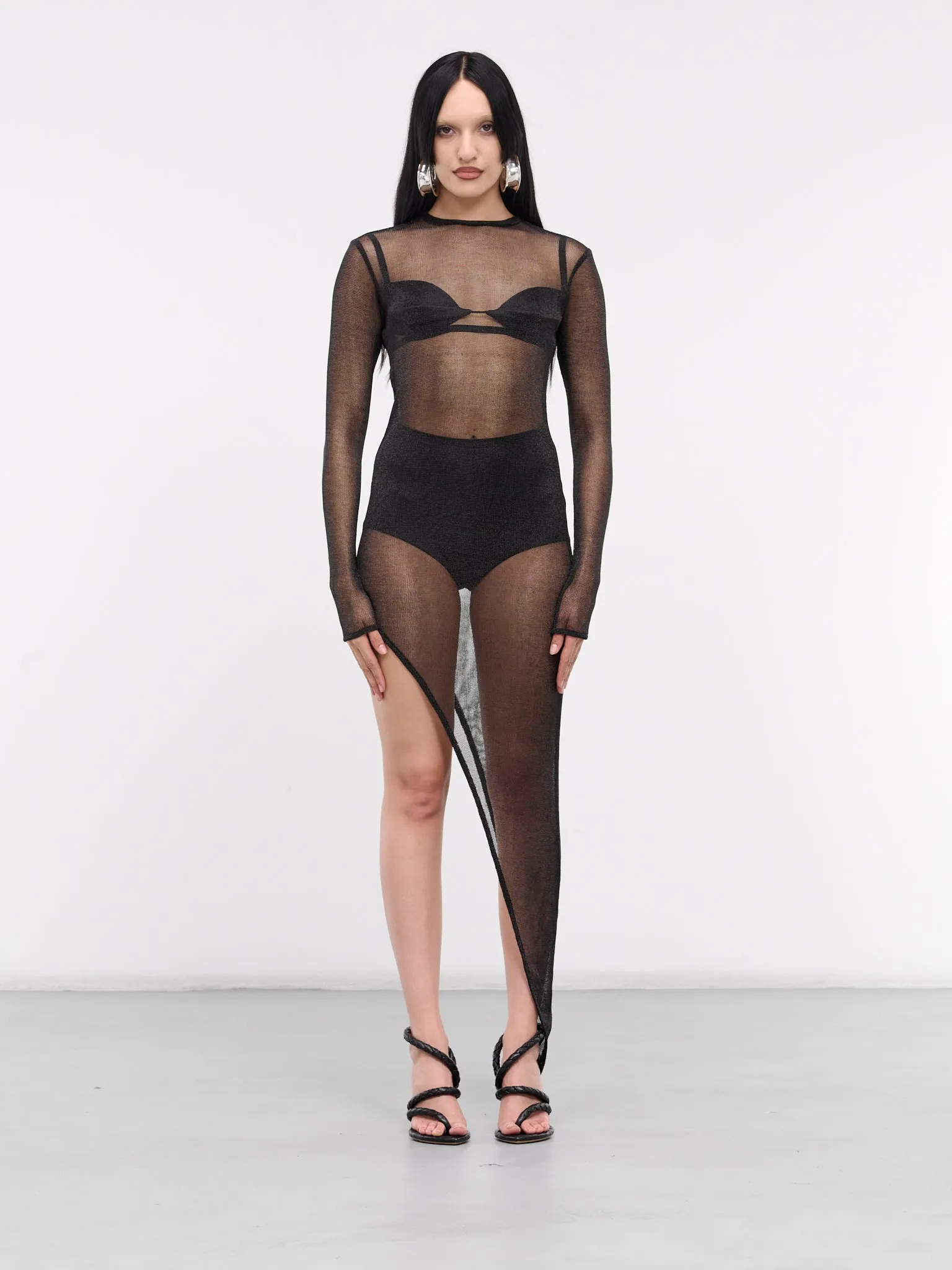 Boat Neck Slanted Mesh Dress (BNSMD-BLACK)