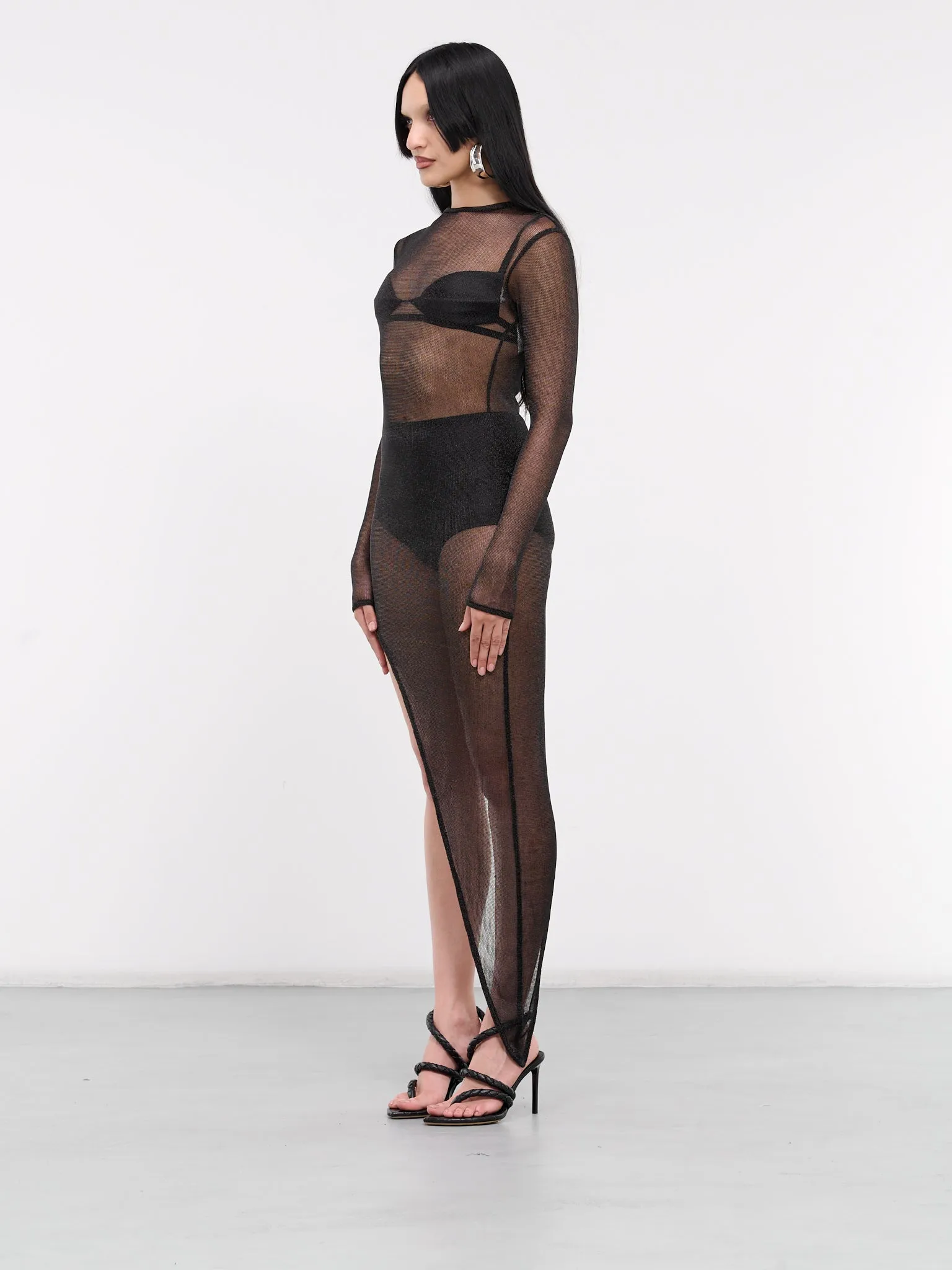 Boat Neck Slanted Mesh Dress (BNSMD-BLACK)