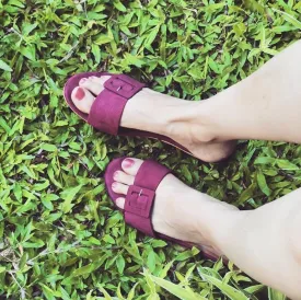 Buckle Sliders ( maroon Suede Open Footwear )