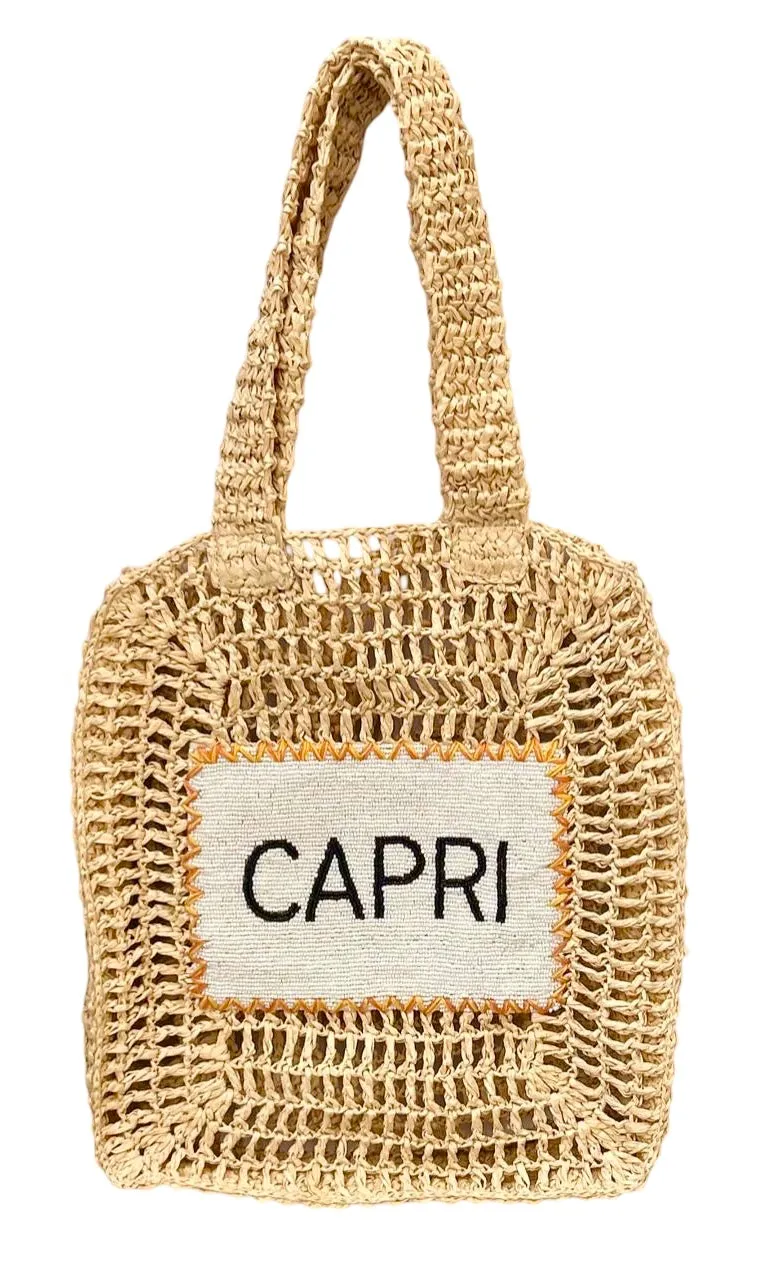 CAPRI NATURAL RAFFIA CROCHET TOTE BAG