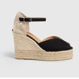 Castaner Bianca 8ED Black Canvas Wedge Espadrilles