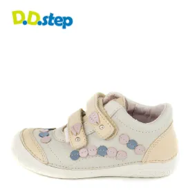 D.D. Step little kid double strap girl shoes beige with dots size US 8.5-12