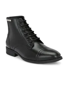 EL PASO Men Black Faux Leather Formal Lace UP Boots