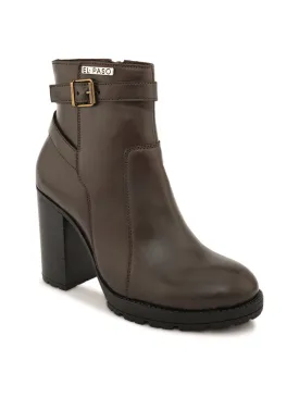 Elegant Mocha Leather Ankle Boot For Women