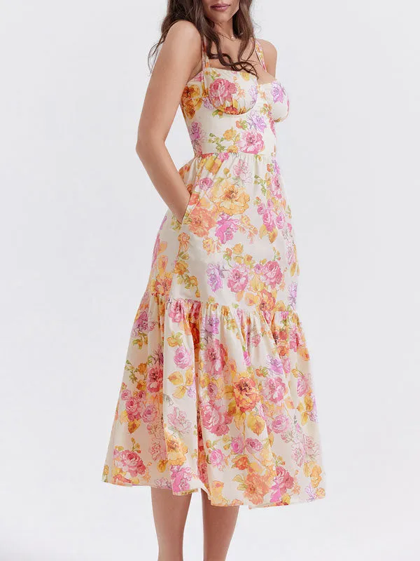 Floral Printed Spaghetti Strap Maxi Dress