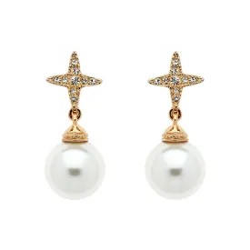 Gold Crystal Cross & Pearl Earrings