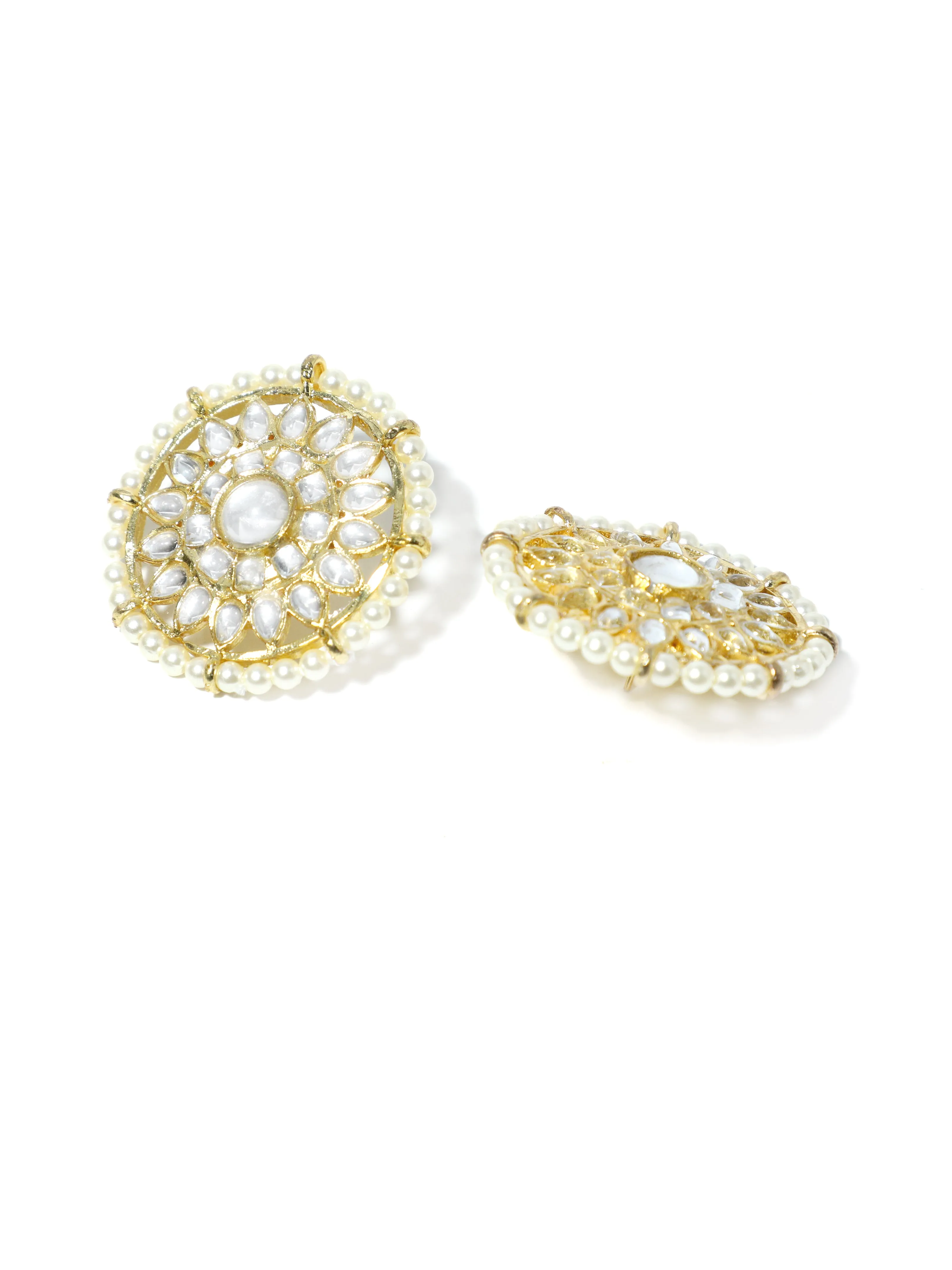 Gold Plated Pearl Beads Kundan Stud Earrings