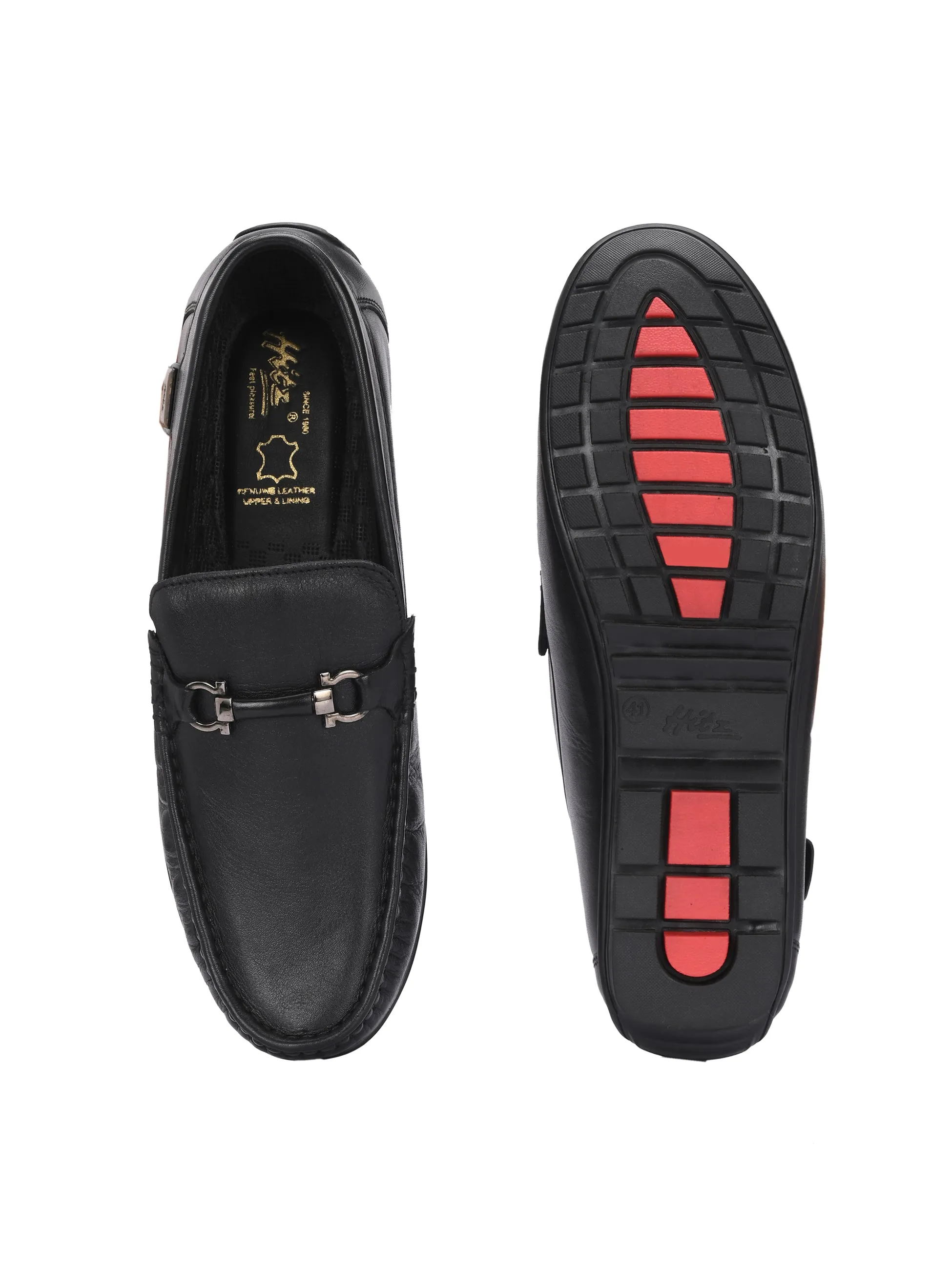 Hitz Men's Black Leather Casual loafers