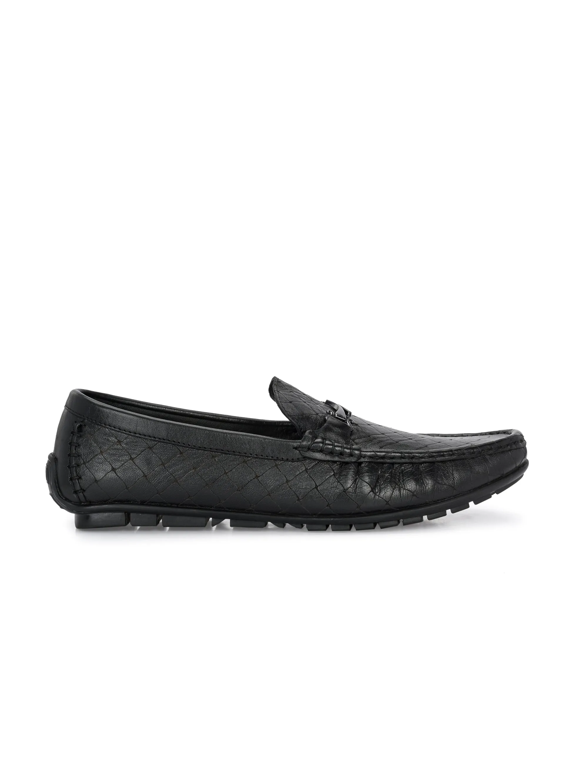 Hitz Men's Black Leather Casual loafers