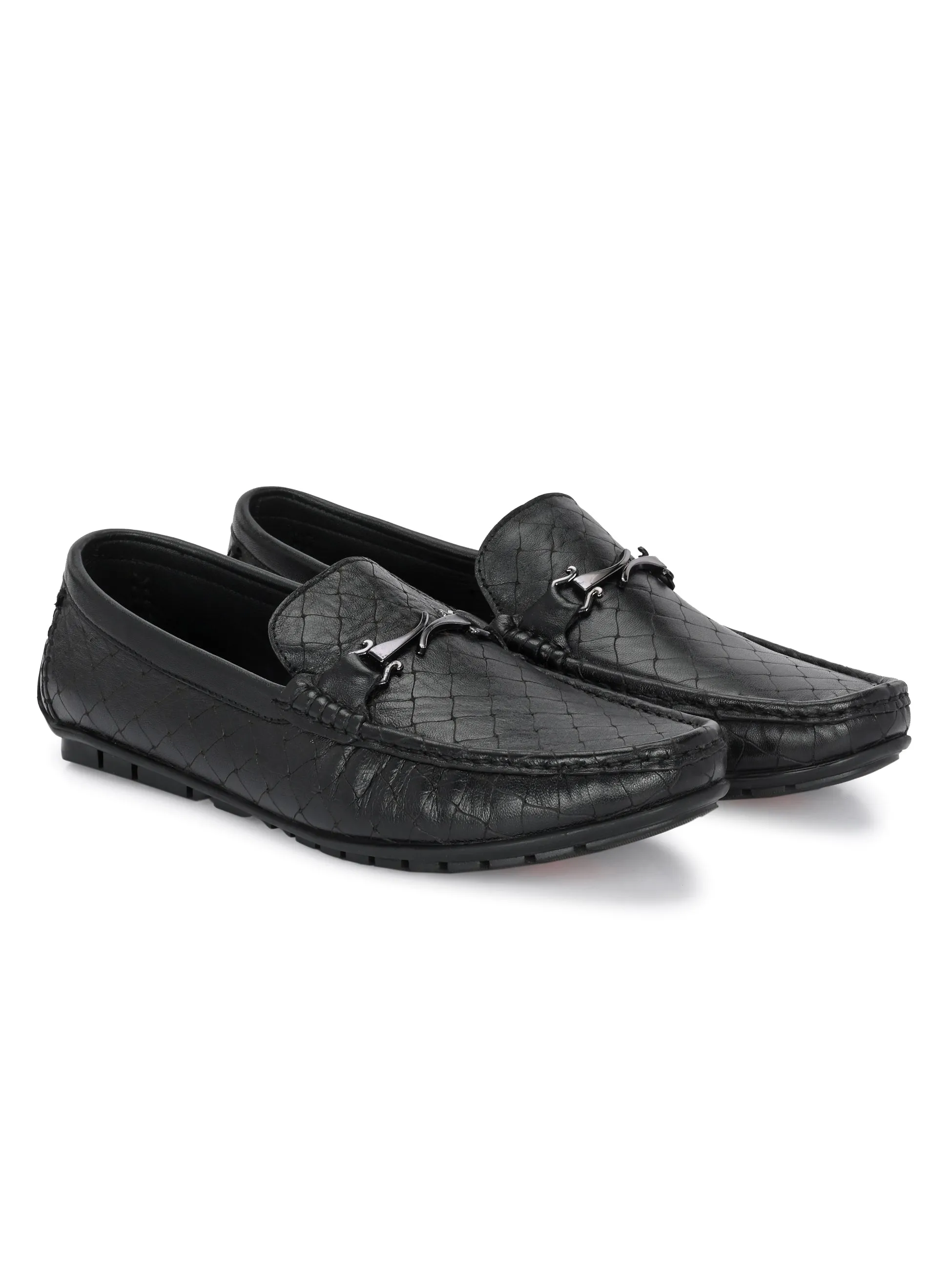 Hitz Men's Black Leather Casual loafers