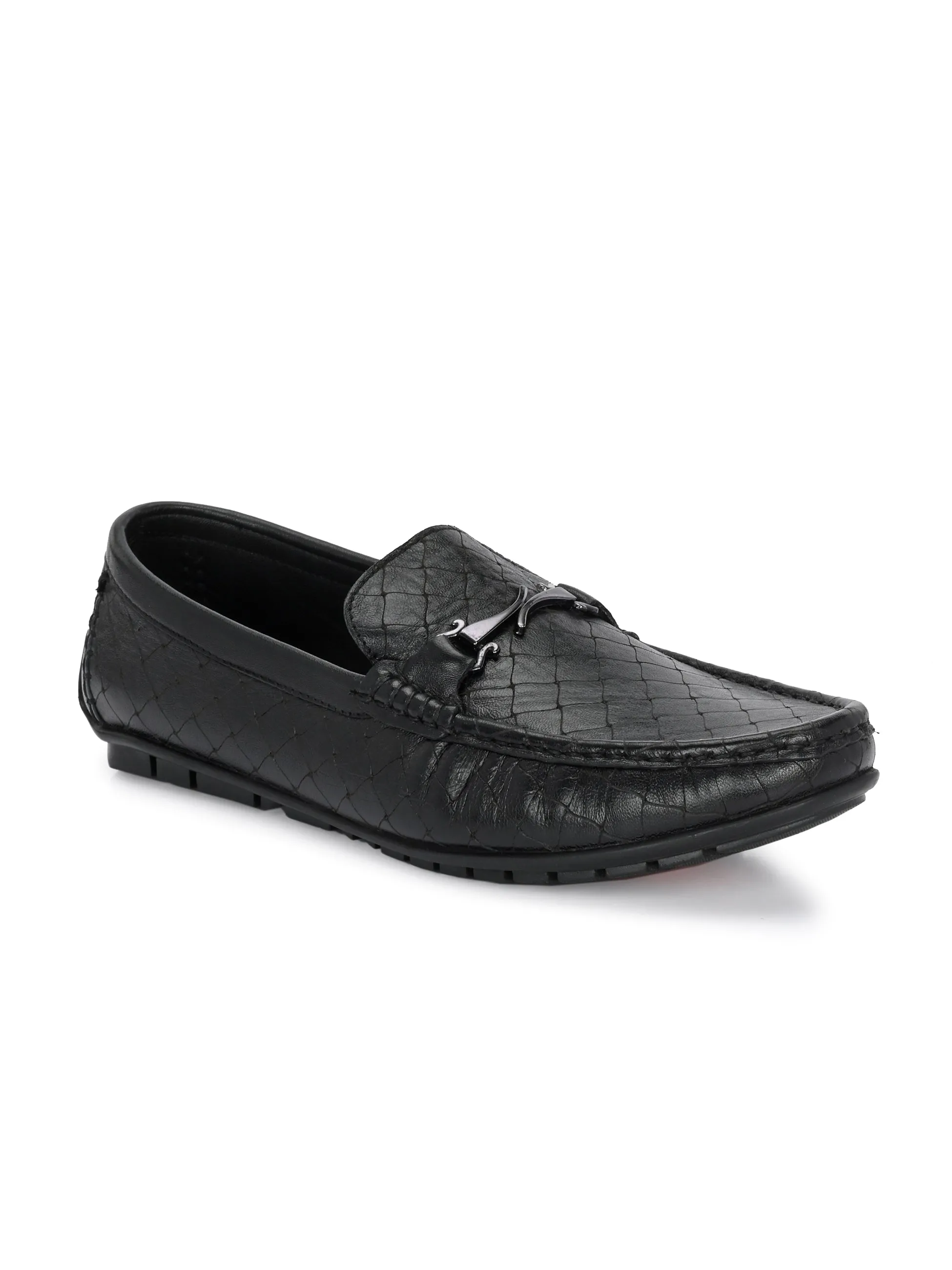 Hitz Men's Black Leather Casual loafers