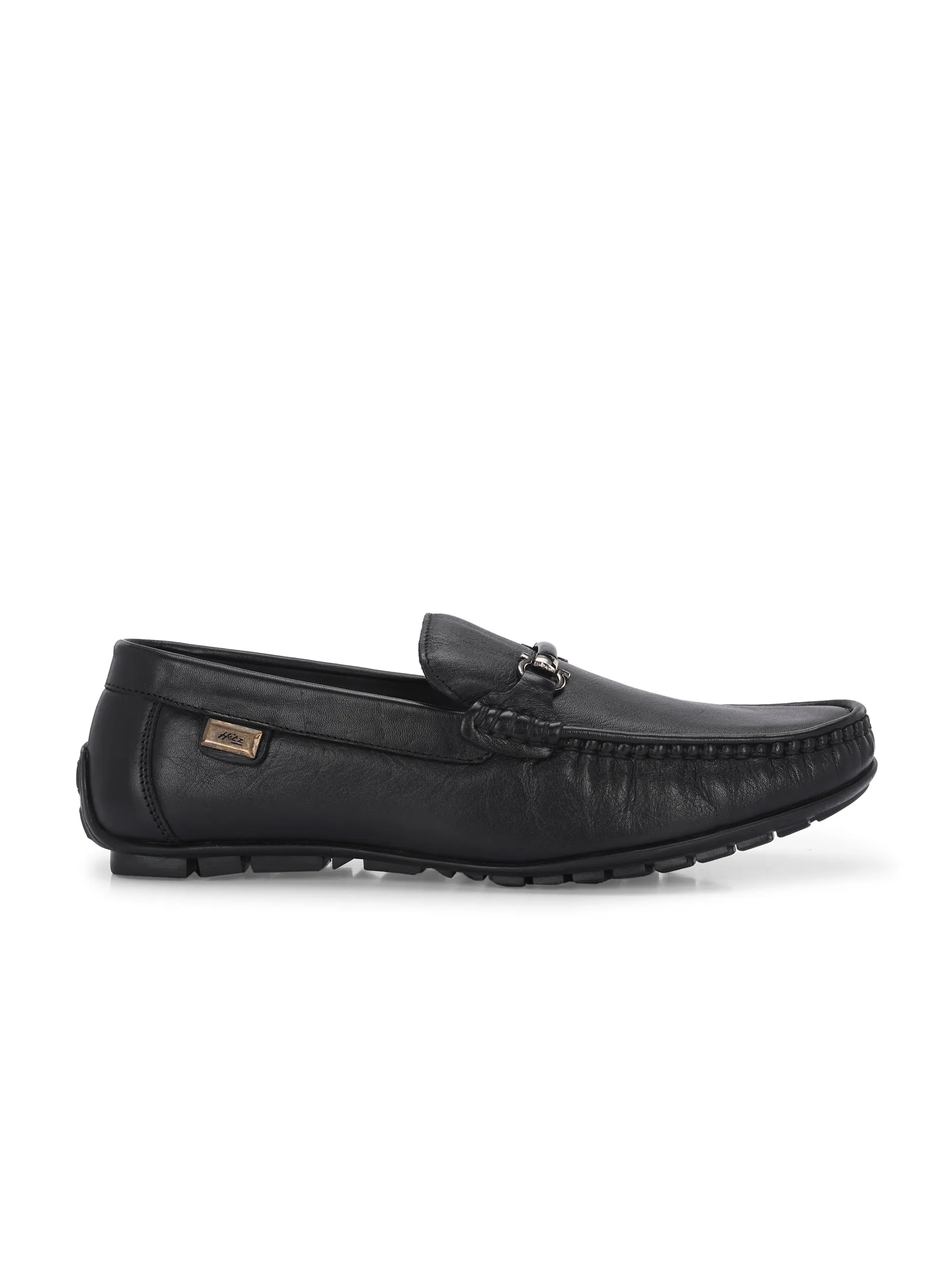 Hitz Men's Black Leather Casual loafers