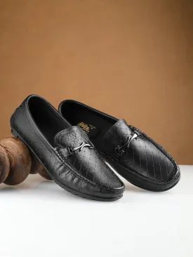 Hitz Men's Black Leather Casual loafers