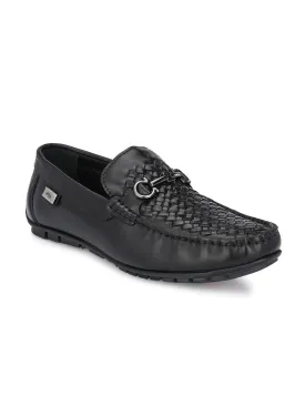 Hitz Men's Black Leather Slip-On Casual Loafer Shoes