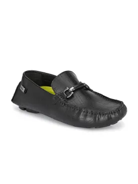 Hitz Men's Black Leather Slip On Loafer Shoes