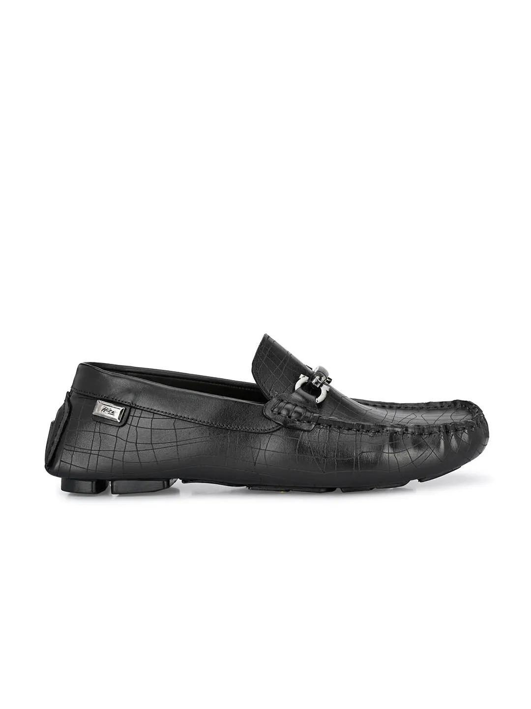 Hitz Men's Black Leather Slip On Loafer Shoes