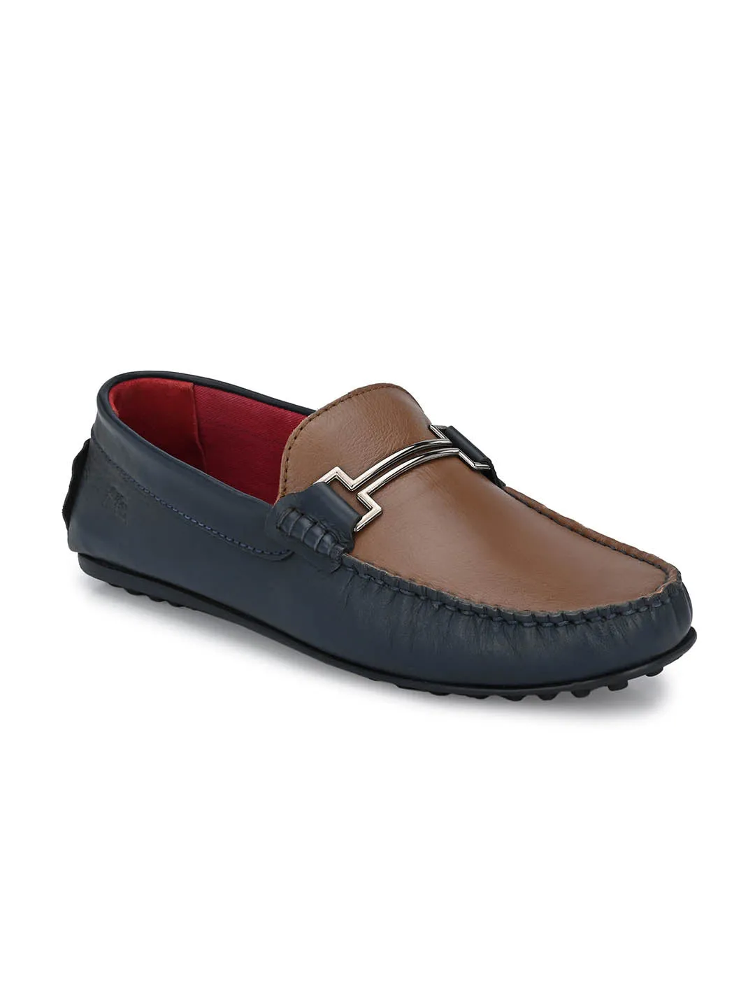 Hitz Men's Blue Leather Slip-On Loafers Shoes