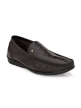 Hitz Men's Brown Leather Slip-On Loafer Shoes