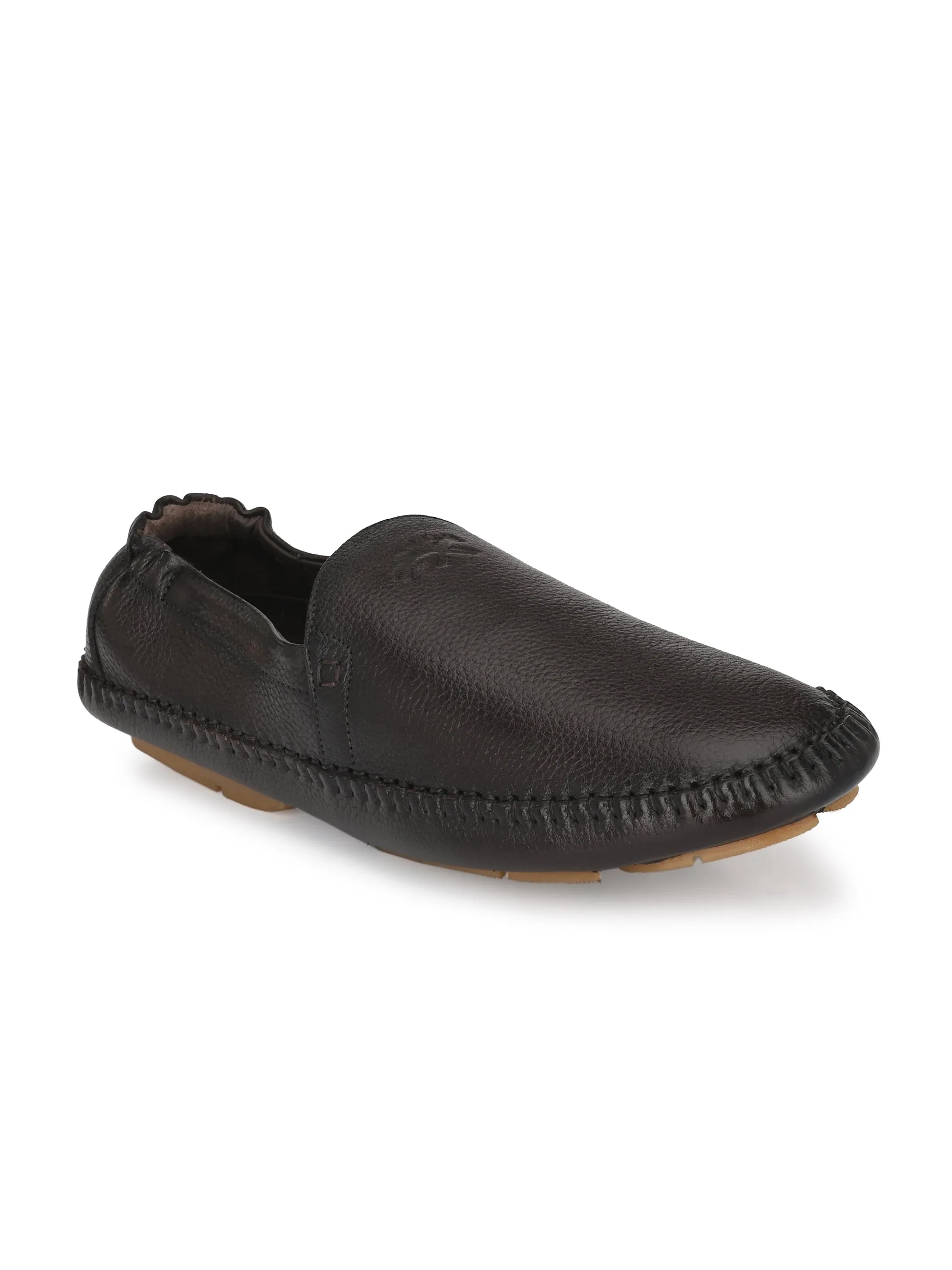 Hitz Men's Brown Leather Slip On Loafer Shoes