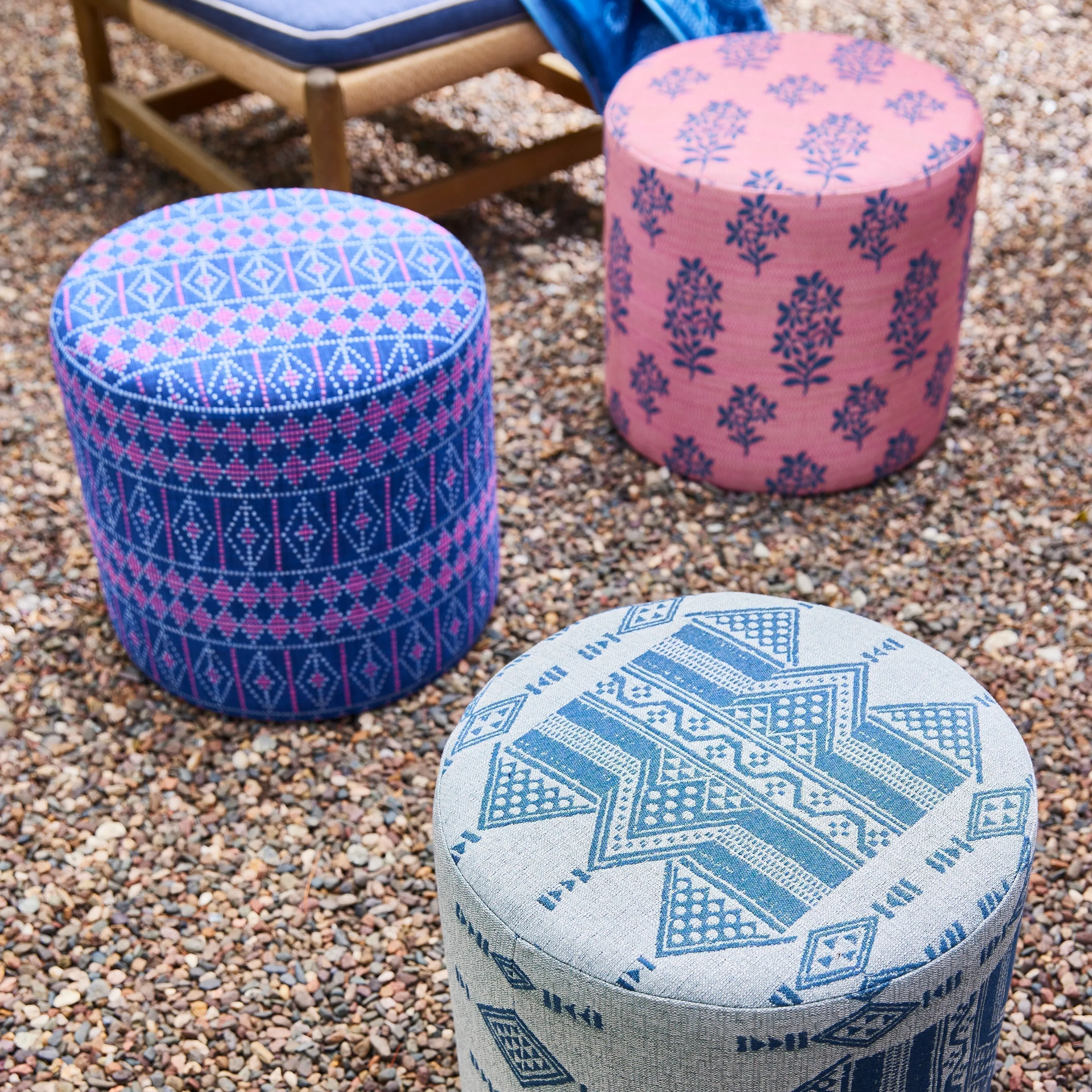 Indoor/Outdoor Pouf in Peter Dunham Textiles Espadrille in Avignon