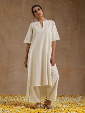 Ivory Gold Cotton Relaxed High-Low Kurta Set