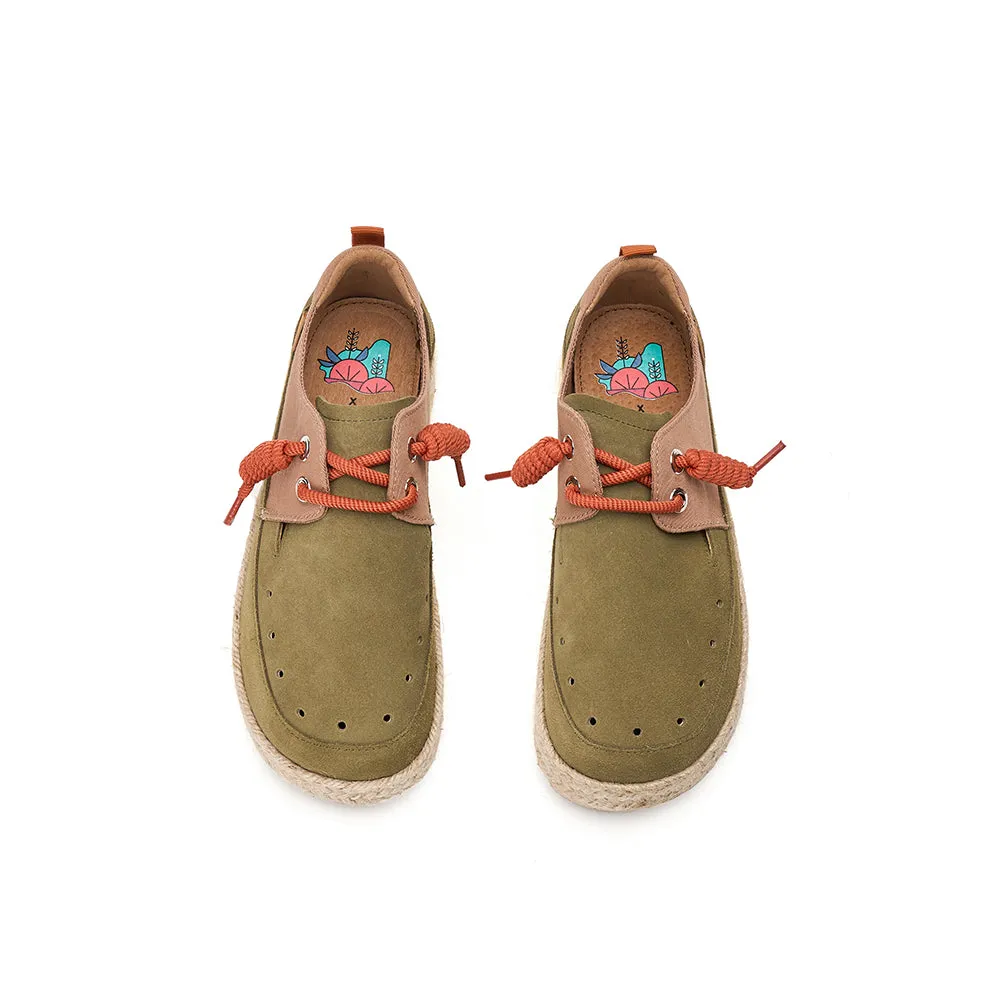 JOY&MARIO Handmade Women’s and Men's Slip-On Espadrille Cow Suede and Twill Couple Loafers in Green-05639W/M