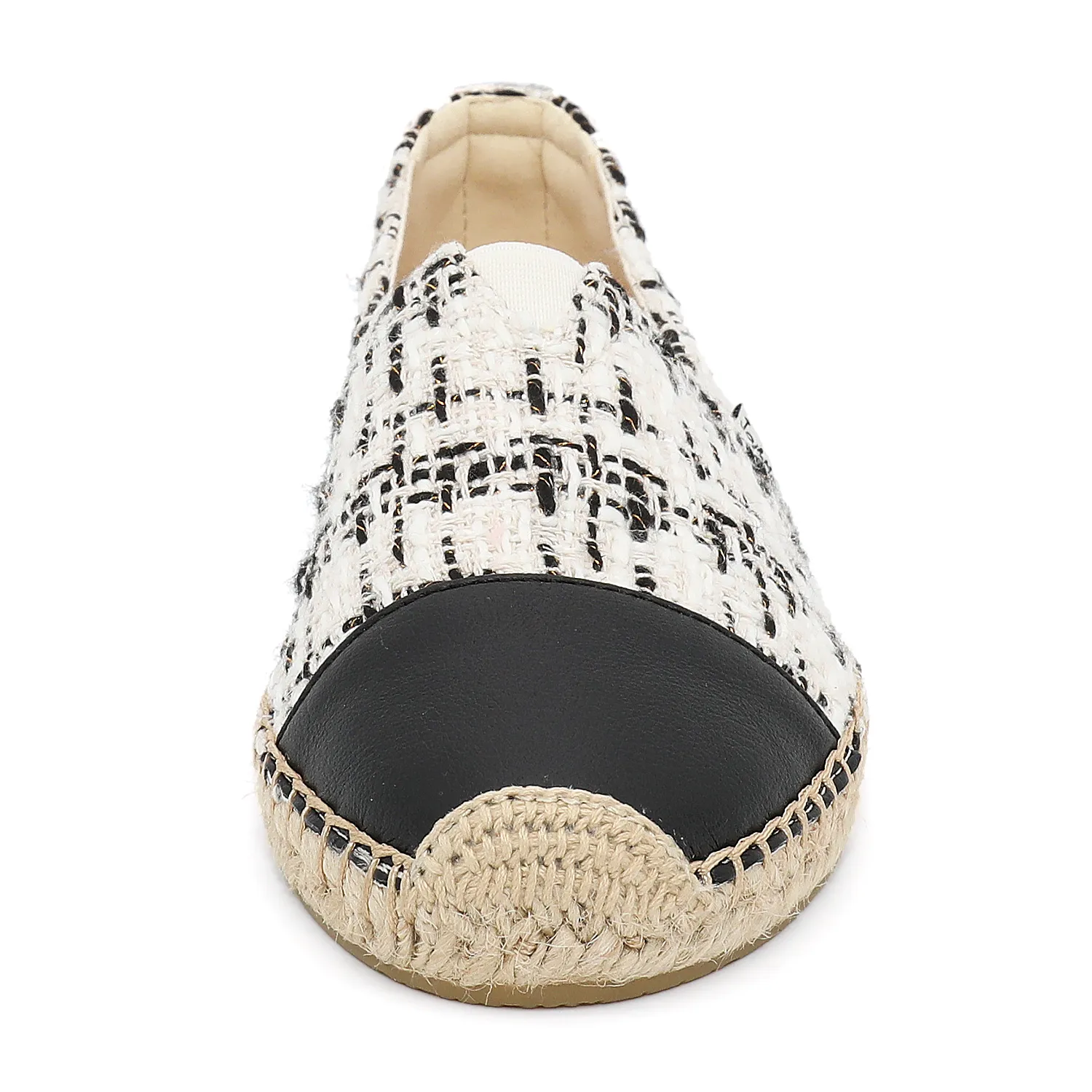 JOY&MARIO Handmade Women’s Slip-On Espadrille Tweed Loafers Flats in White-A01962W