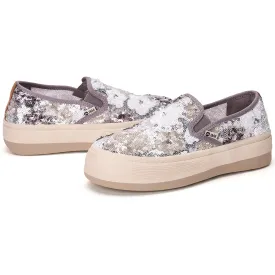 JOY&MARIO Women’s Slip-On Fabric Platform in Silver-87869W