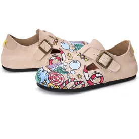 JOY&MARIO Women’s Slip-On Printed Cow Suede Birken Shoes in Sand-77208W