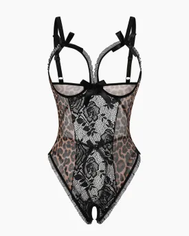 Leopard One Piece Lingerie Lace Mini Bodysuit