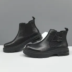 Men Vintage Solid Leather Casual Ankle Boots