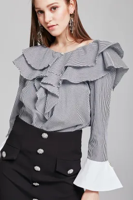 Michelle Pearl Embellished Ruffle Blouse