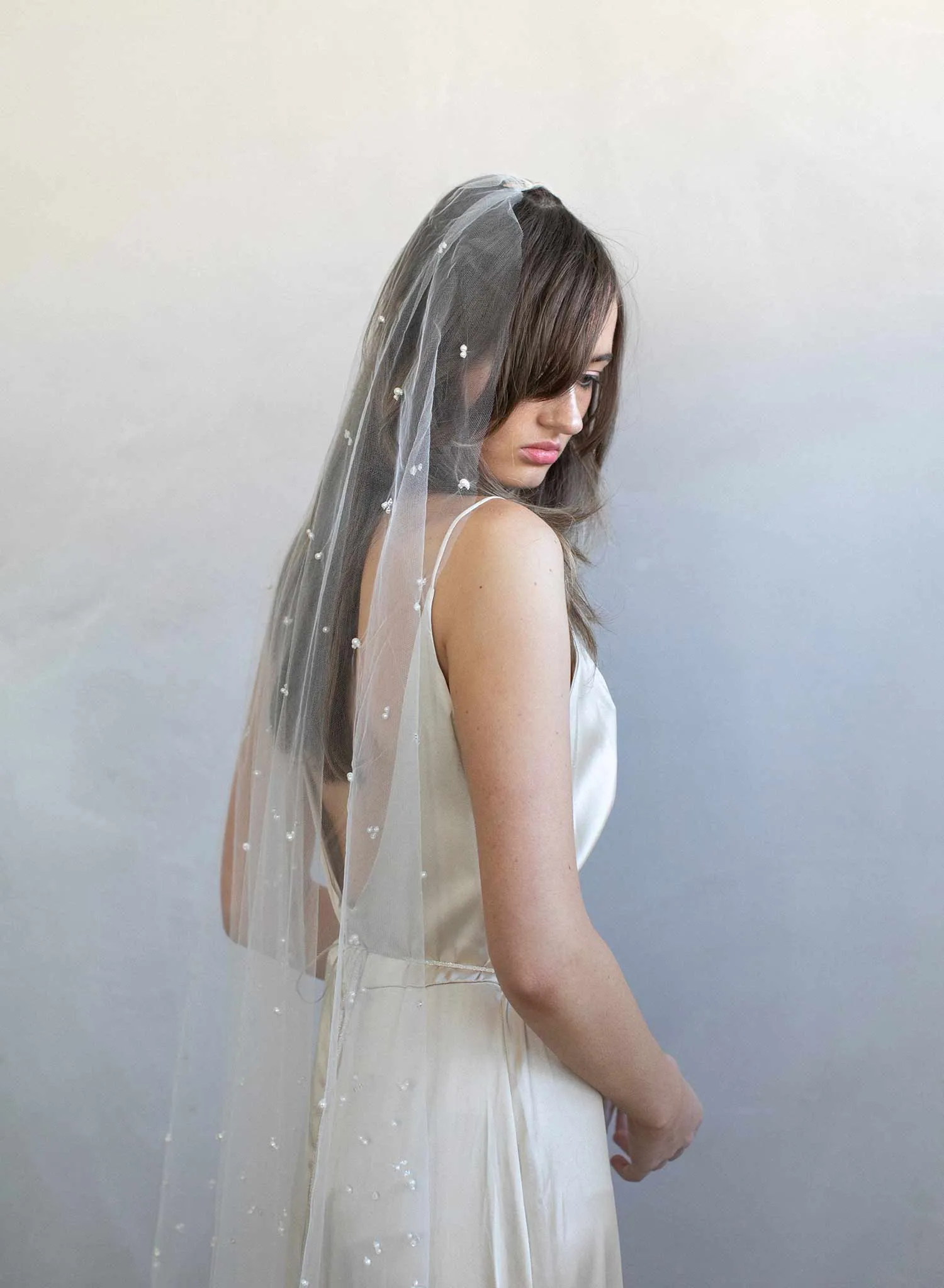 Pearl and sequin chapel train veil - Style #975