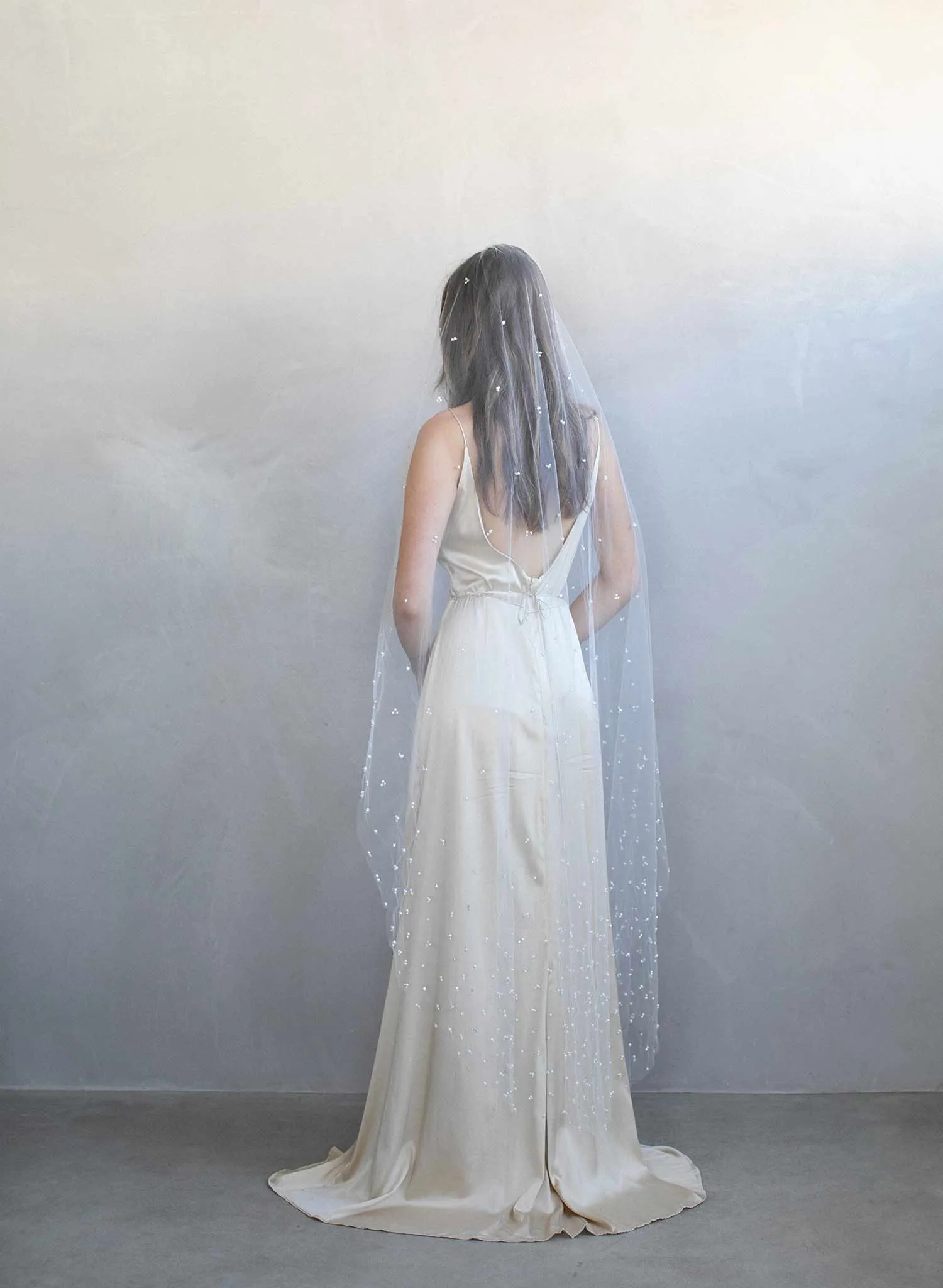 Pearl and sequin chapel train veil - Style #975