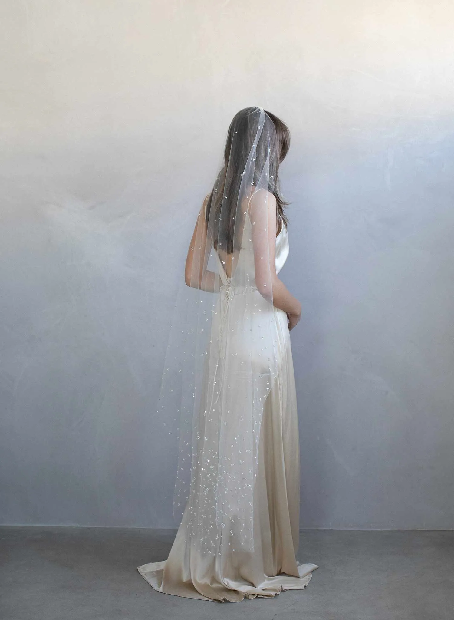 Pearl and sequin chapel train veil - Style #975