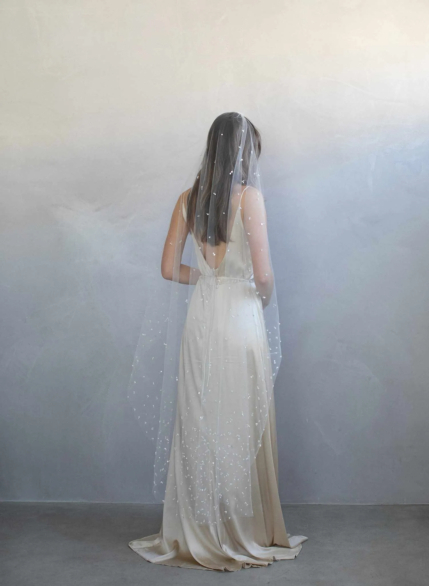 Pearl and sequin chapel train veil - Style #975