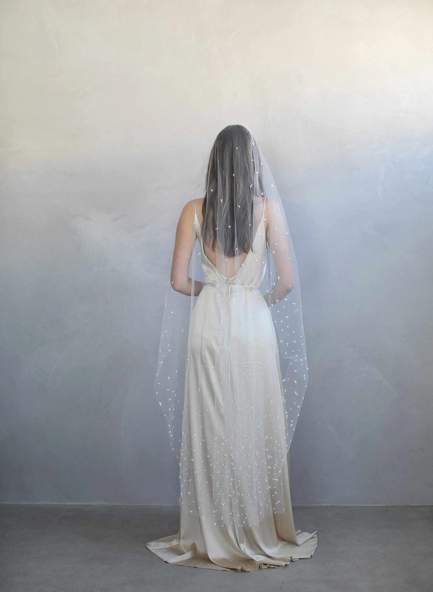 Pearl and sequin chapel train veil - Style #975