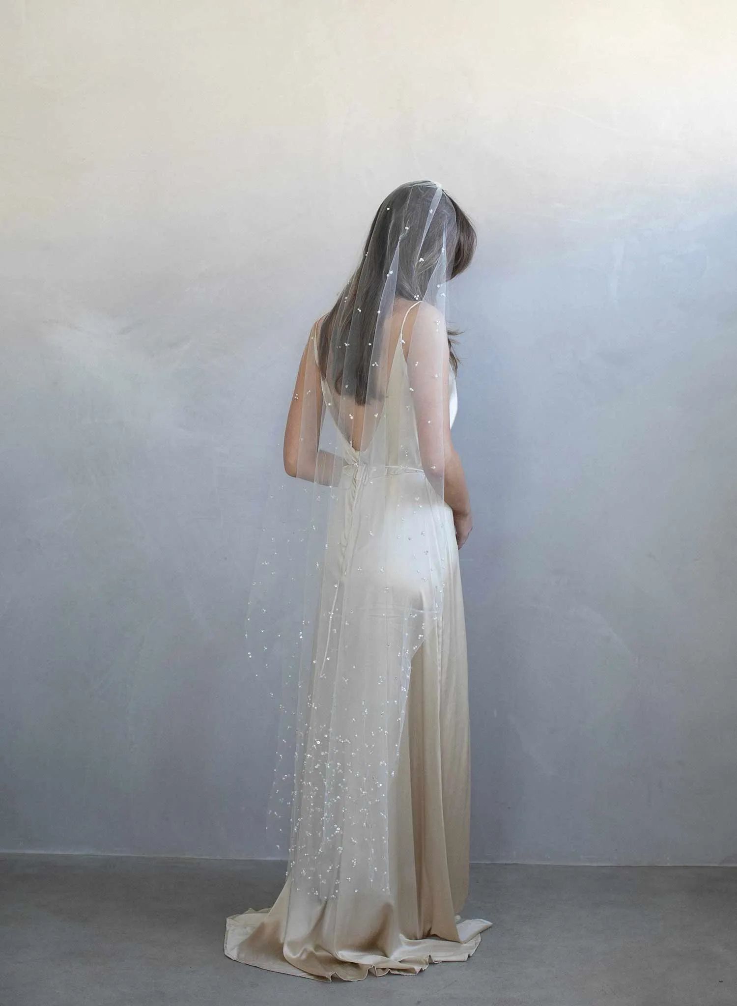 Pearl and sequin chapel train veil - Style #975