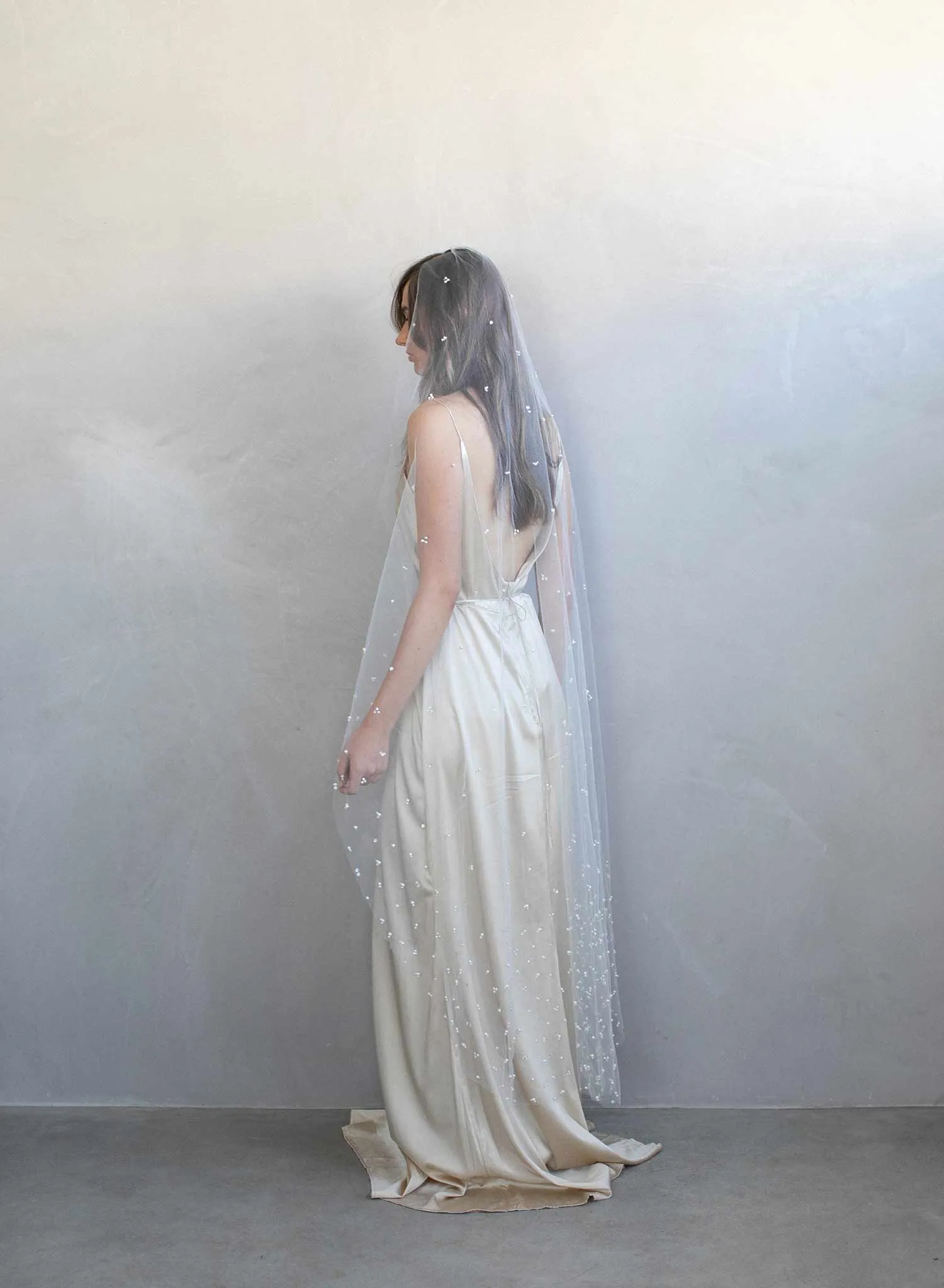 Pearl and sequin chapel train veil - Style #975