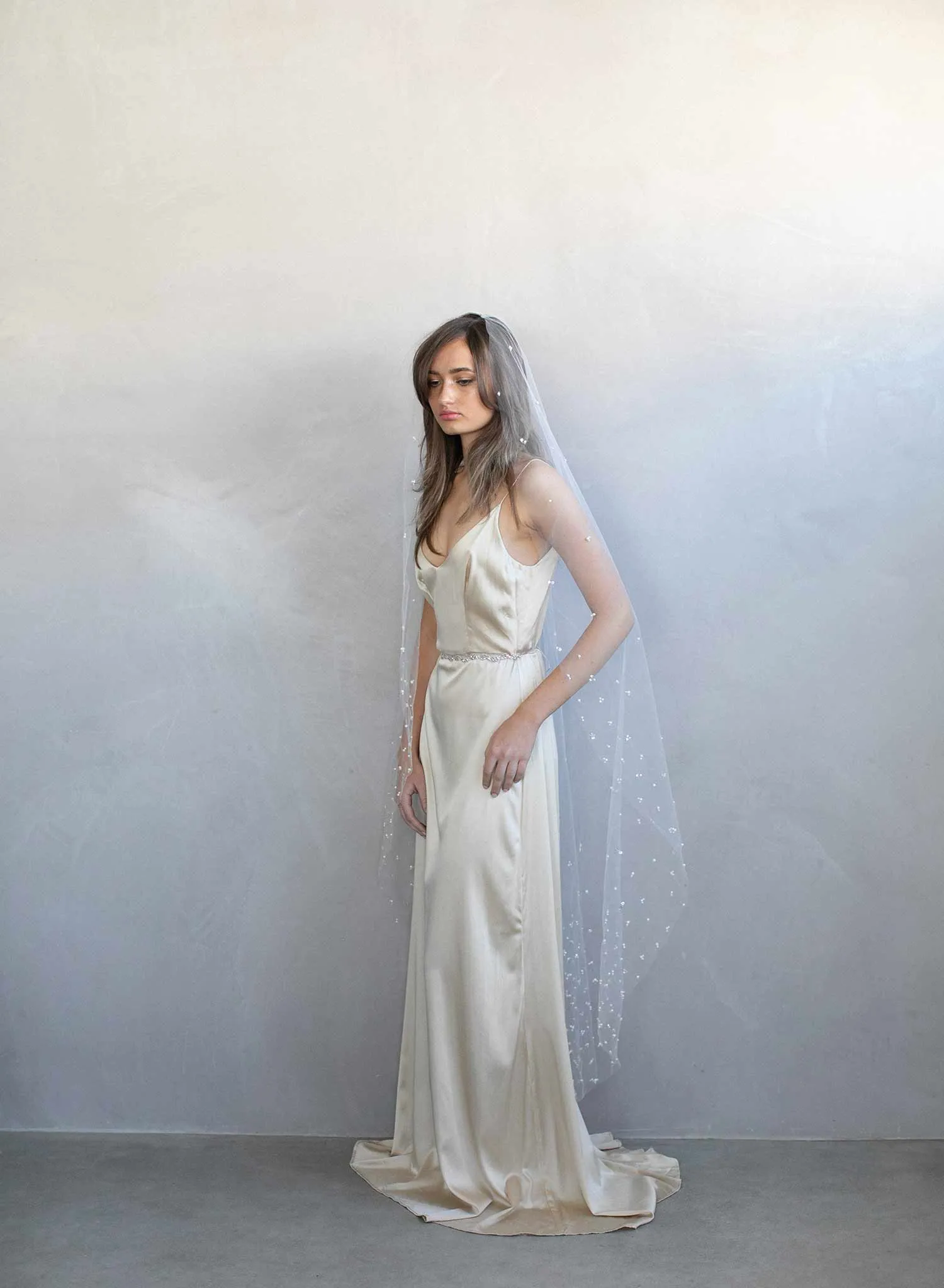 Pearl and sequin chapel train veil - Style #975