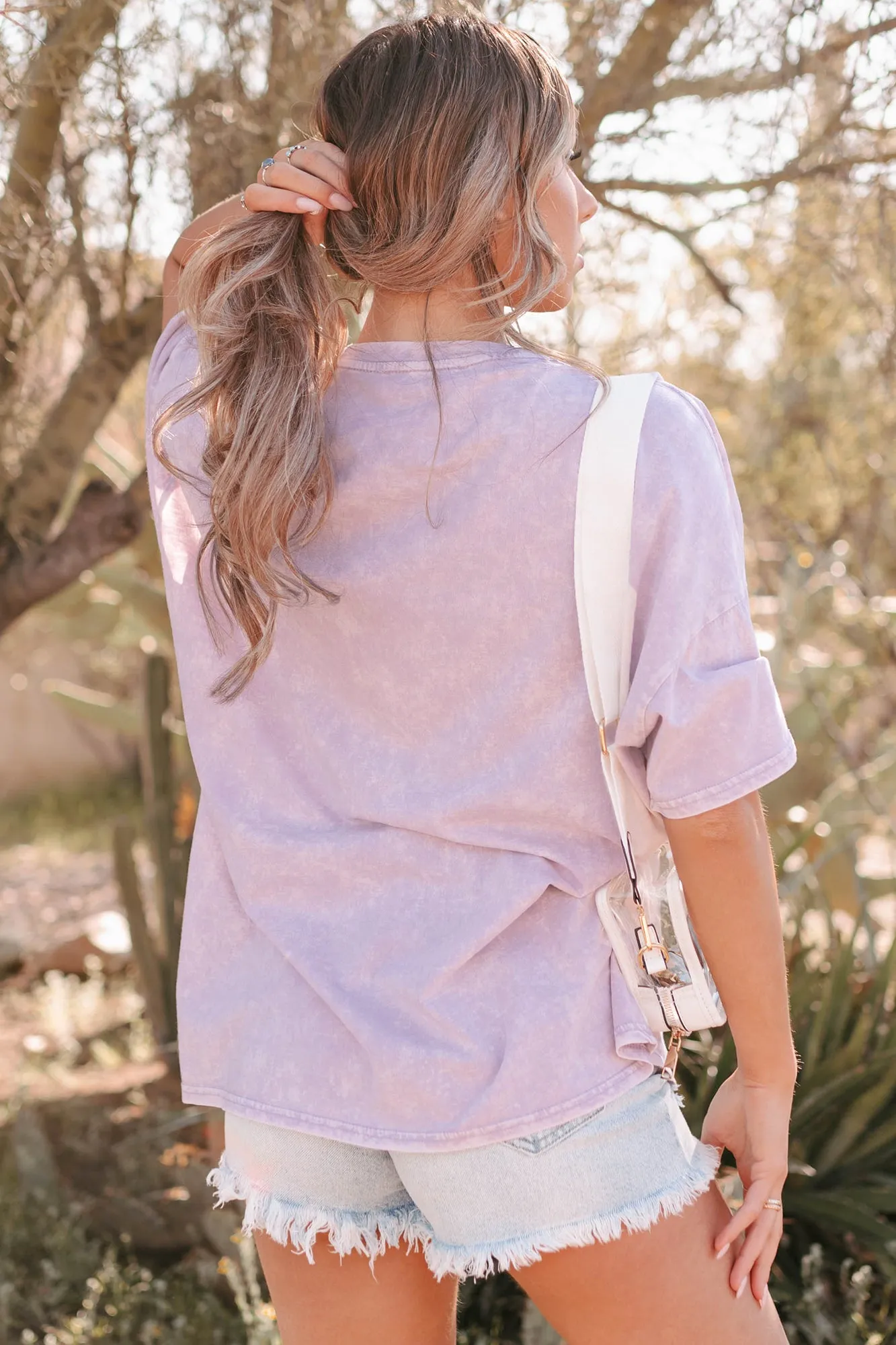 "The Desert Sunrise" Oversized Mineral Wash Graphic T-Shirt (Pastel Violet) - Print On Demand