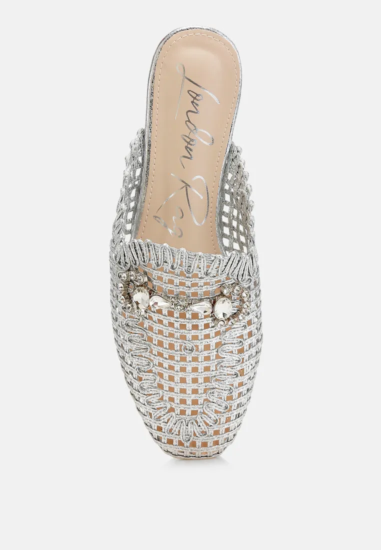 Roboma Metallic Woven Diamante Mules