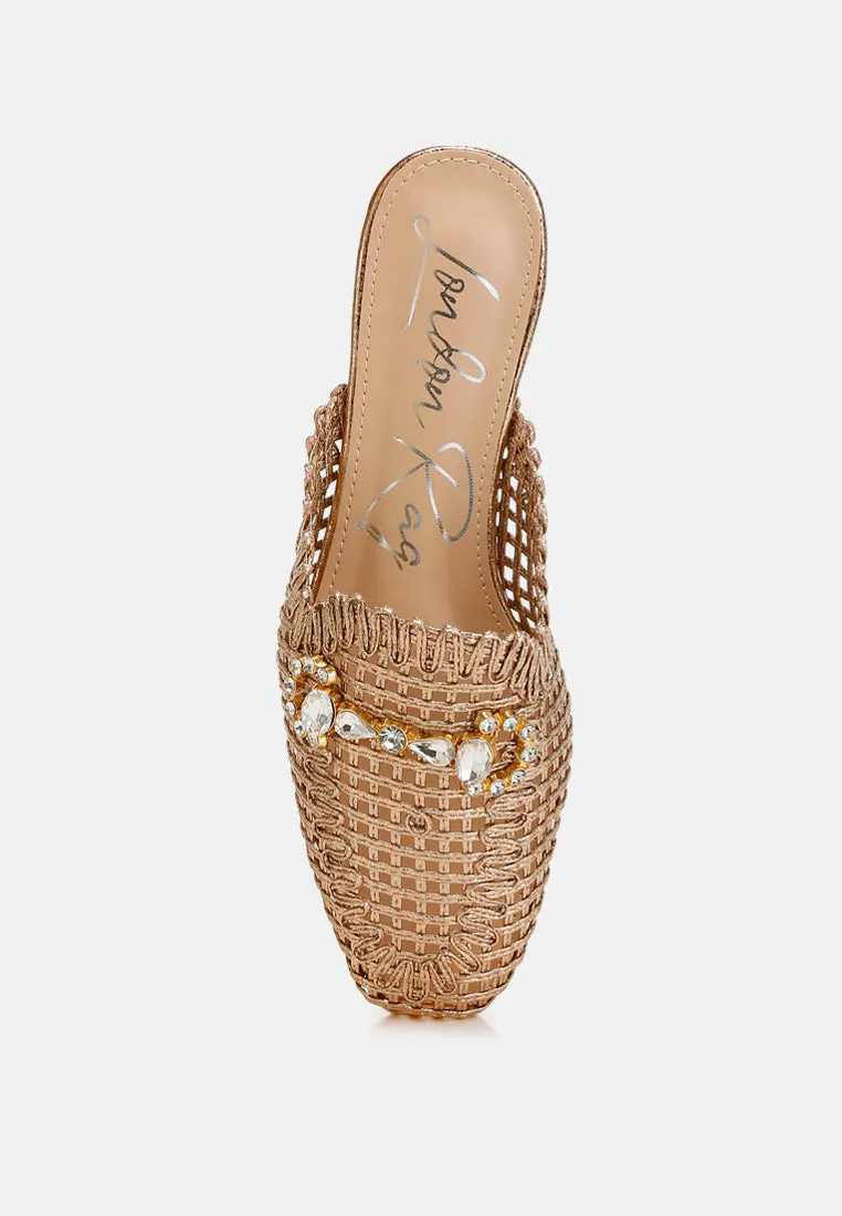 Roboma Metallic Woven Diamante Mules