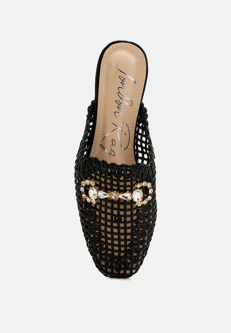 Roboma Metallic Woven Diamante Mules