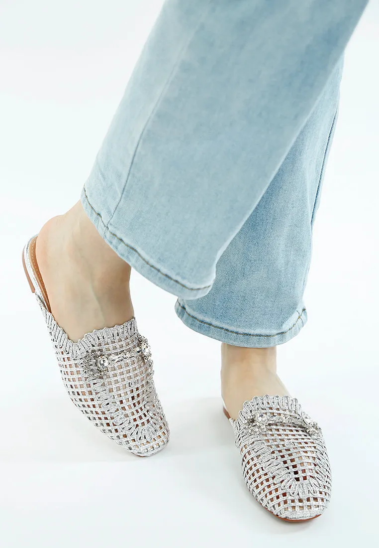 Roboma Metallic Woven Diamante Mules